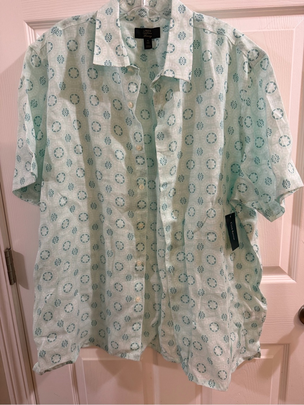 Club Room Mint Green Short-Sleeve Button-Down Linen Shirt